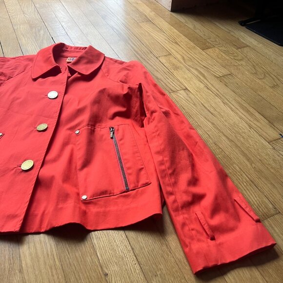 Tory Burch Size 10 Orange Poppy Curtis Button Front Collar Utility Trench Jacket - Picture 6 of 13